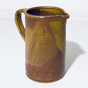 Large Ceramic Jug Pitcher Brown Swiss Pottery / Vintage Decoration / Signed
