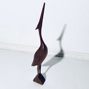Teak Crane Carving Ornament Decoration / Vintage Bird Decor 60s