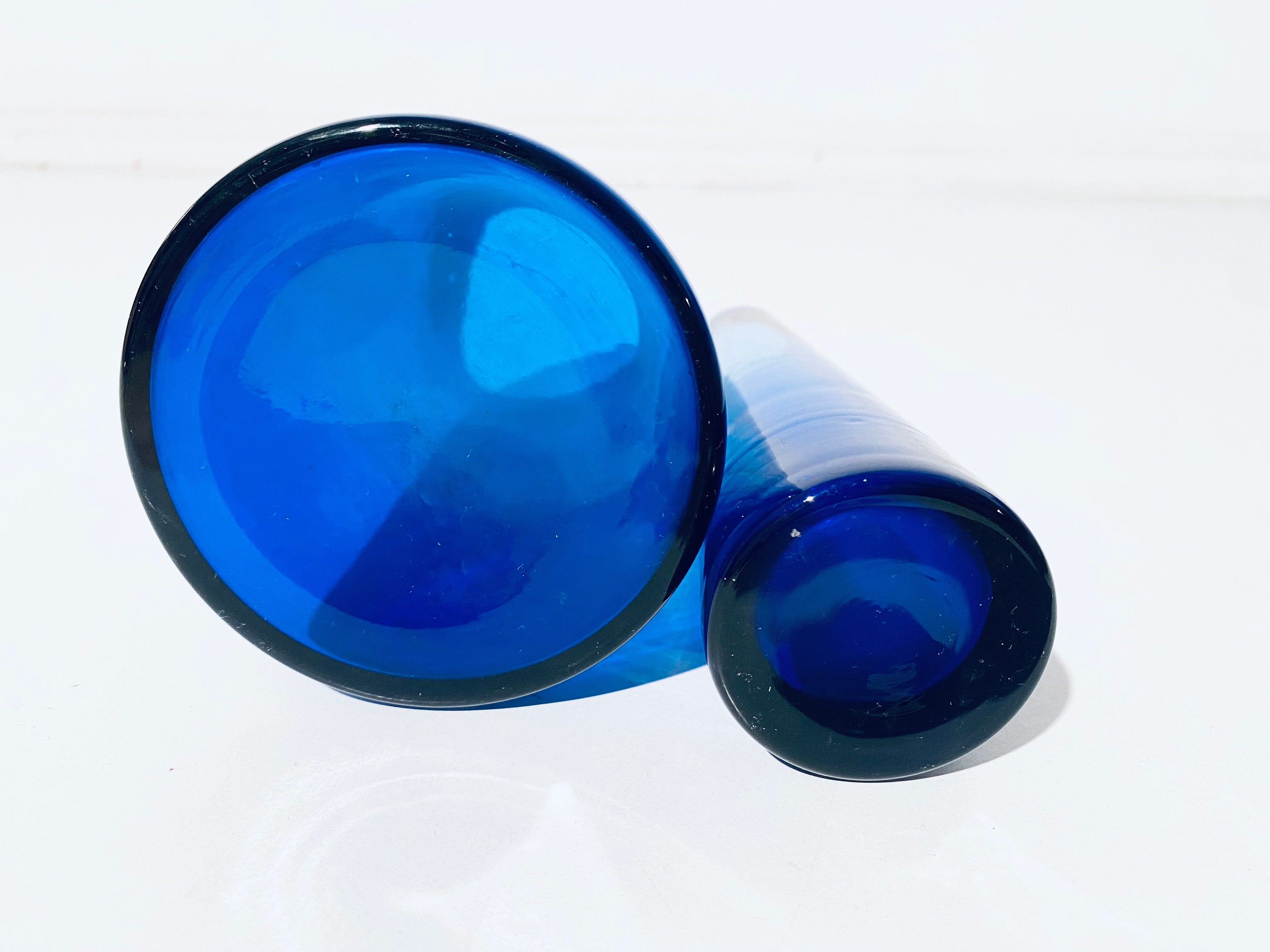 Two Blue Wilhelm Wagenfeld WMF Glass Vases / Turmalin Series