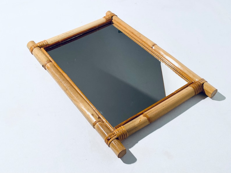 Vintage 1960s Bamboo Rectangular Mirror / Vintage Decor France / Boho Mid-Century Style image 3