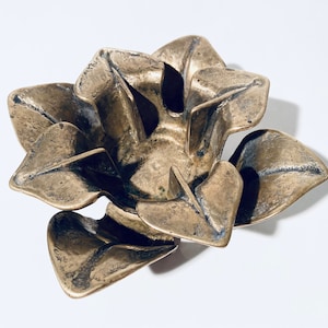 Brutalist Lotus Brass Metal Candle Holder / Mid-Century 1960s Vintage Decor