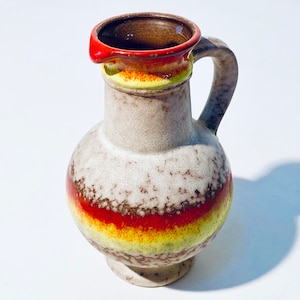 übelacker Jarro de cerâmica grande cinza lava cinza amarelo vermelho / decoração vintage anos 1960 / WGP 1809-22