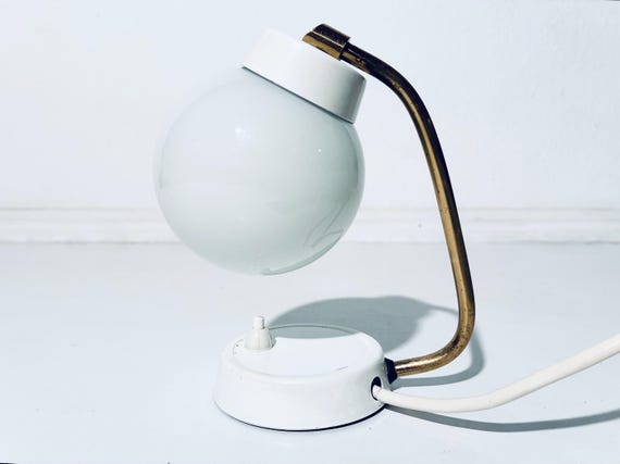 Mid-Century White Table Bulb Lamp Glass / Elegant 1950s Vintage Decor