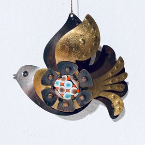Cesar Vasquez Metal Dove Bird Hanging Ornament / Vintage 1960s Chile Decor