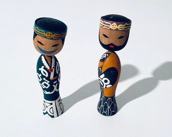 Due piccole bambole Kokeshi / Arredamento tradizionale giapponese vintage