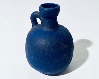 Azul oscuro Ruscha Fat Lava Cerámica Jarrón Jarrón Alemania Occidental / Vintage Decor 1960s