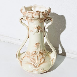 Grande vaso da terra in ceramica color crema Art Nouveau / arredamento vintage del 1900 in Francia