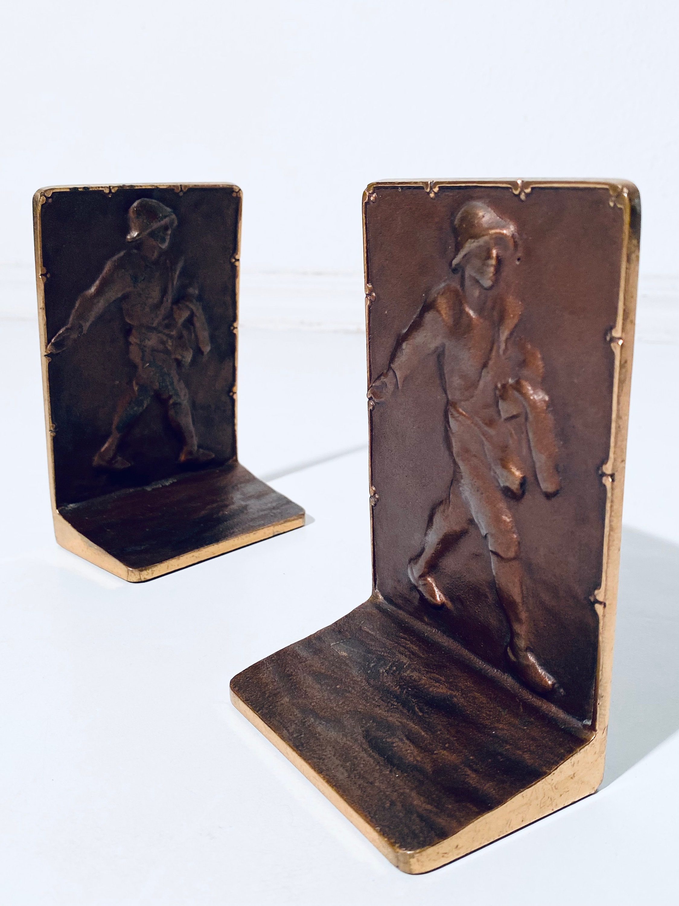 Two Bronze Bookends With the Sower Traditional Motif / Vintage Decor ...