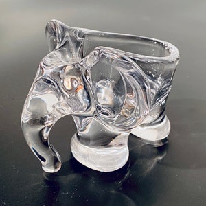Vintage Art Vannes Crystal Glass Elephant Ashtray / Mid-Century France