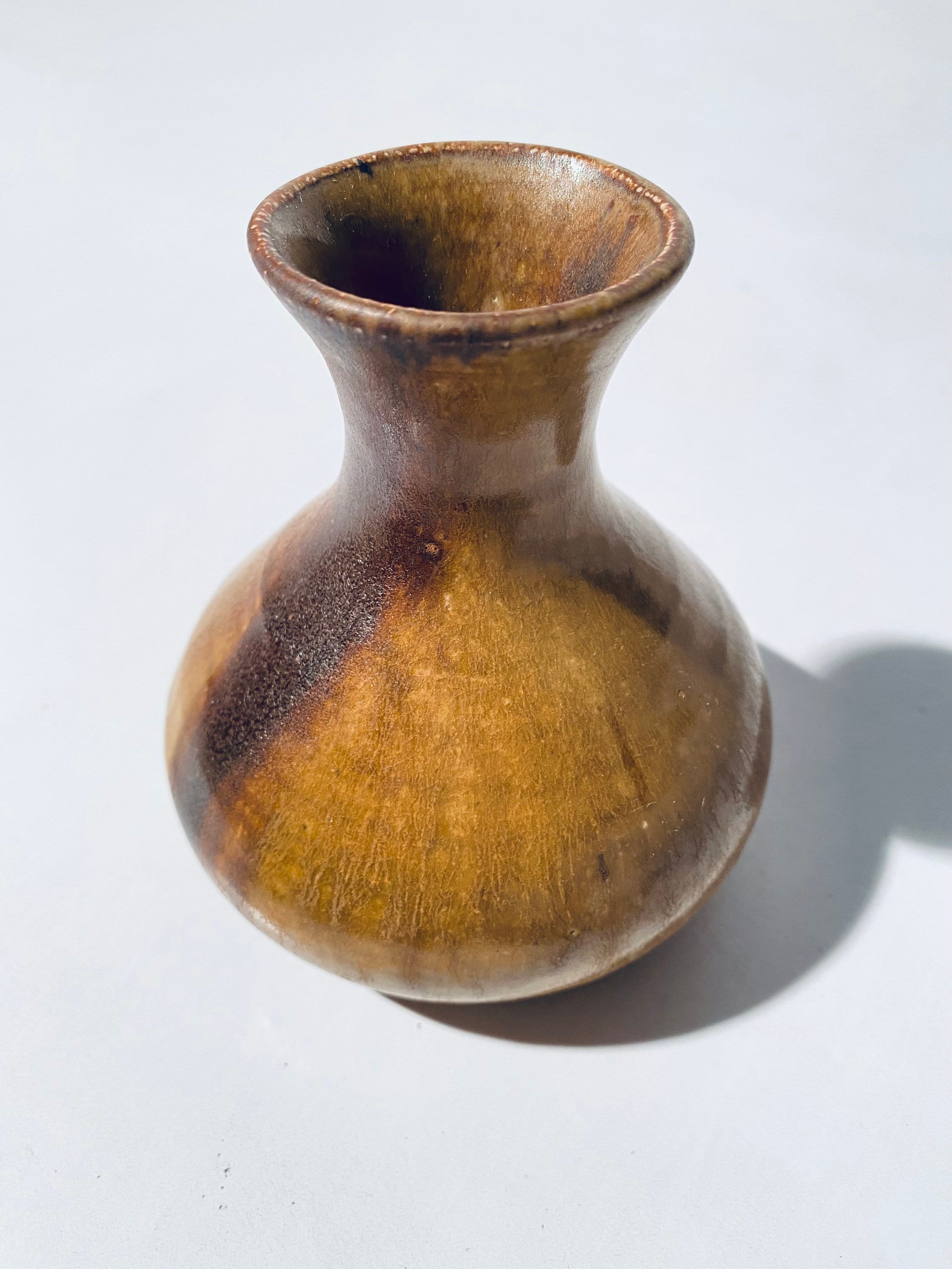 Midcentury Small Kriz Usler Brown Ceramic Gourd Vase / 1970s