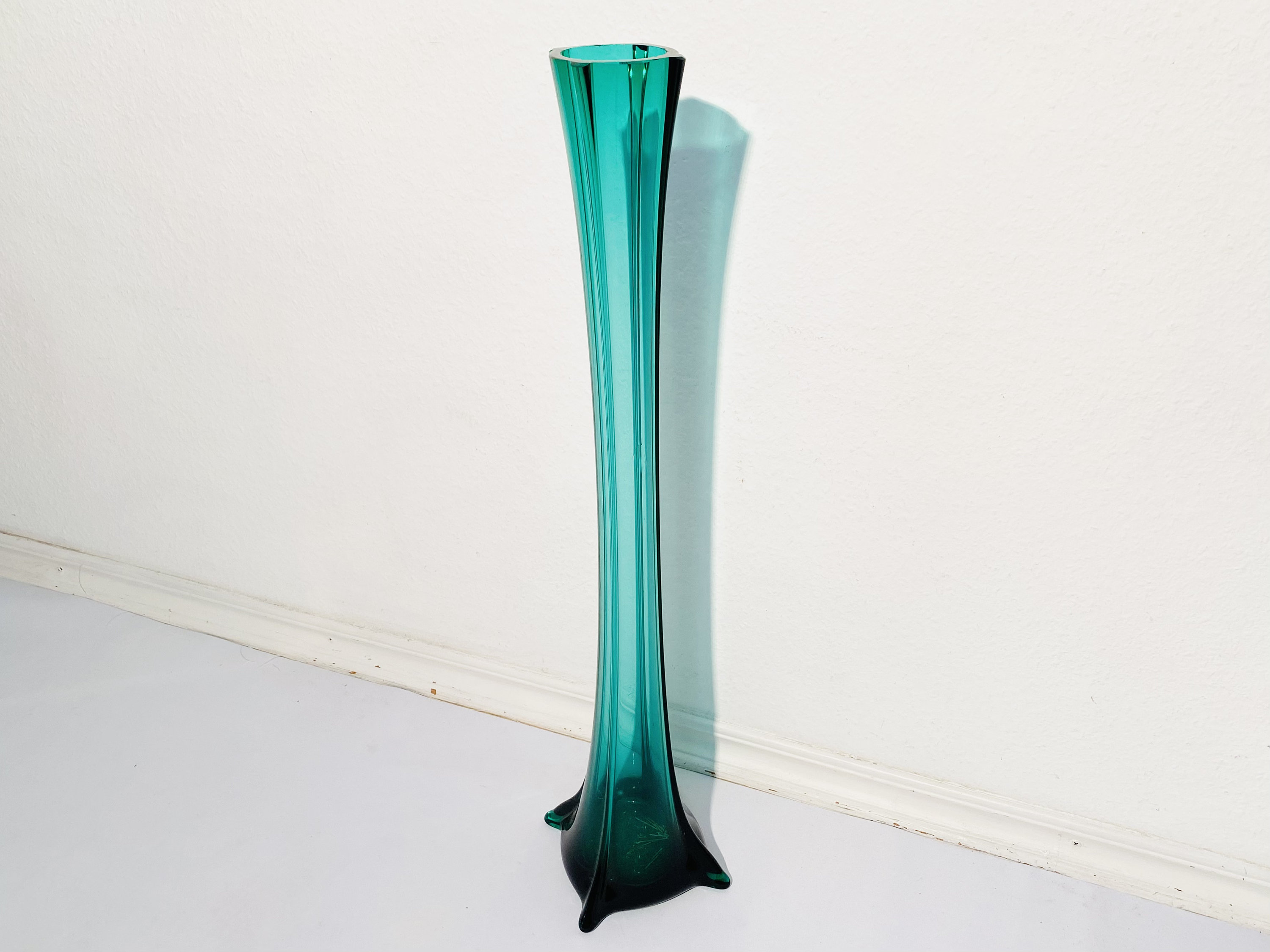 Large Petrol Green Glass Floor Vase / Vintage Decor 70s Etsy