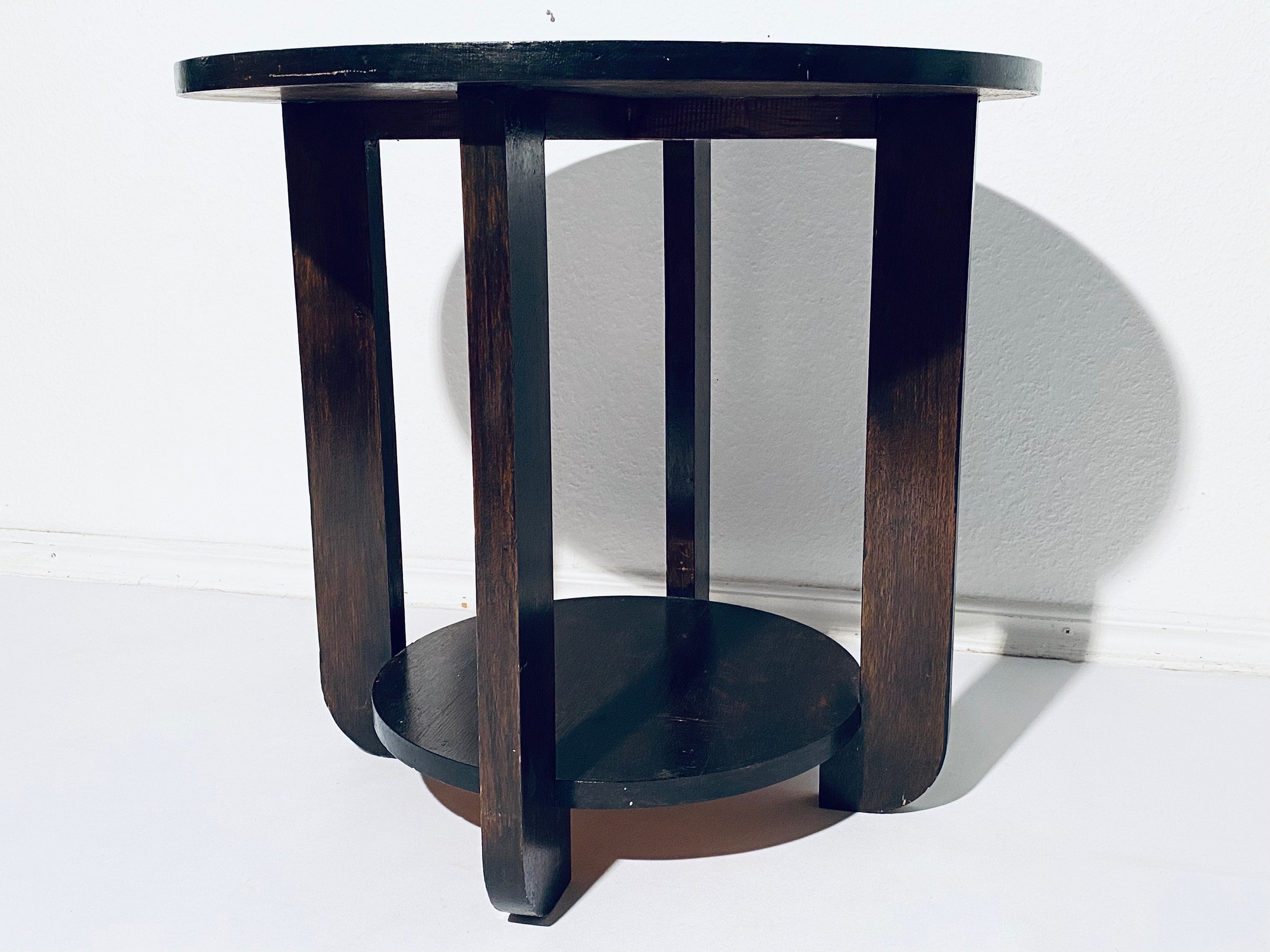 Art Déco Table Rond D'Appoint Antique Plateau à Thé en Bois