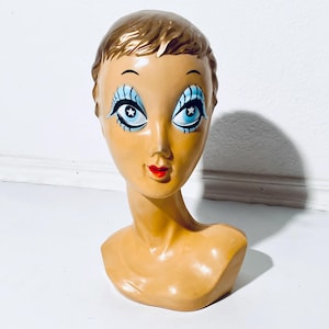 Legendary 1960s Twiggy Head Mannequin Female Hat Display / Vintage Mid-Century Shop Decor