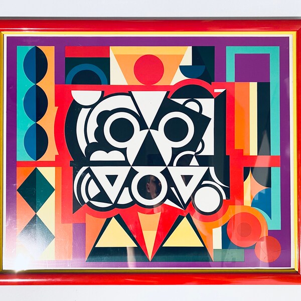 Affiche d’exposition Auguste Herbin / Cadre abstrait coloré / Décor vintage des années 1970 / Cubisme