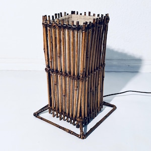 Mid-Century Bamboo Wicker Table Lamp / 1970s Vintage Interior Decor