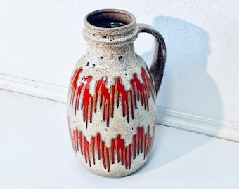 XL Scheurich Lora West German Pottery Beige Red Ceramic Floor Vase / Vintage Deco 70s / WGP 417-42