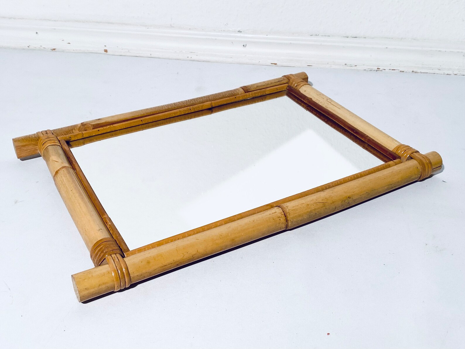 Vintage 1960s Bamboo Rectangular Mirror / Vintage Decor France / Boho ...