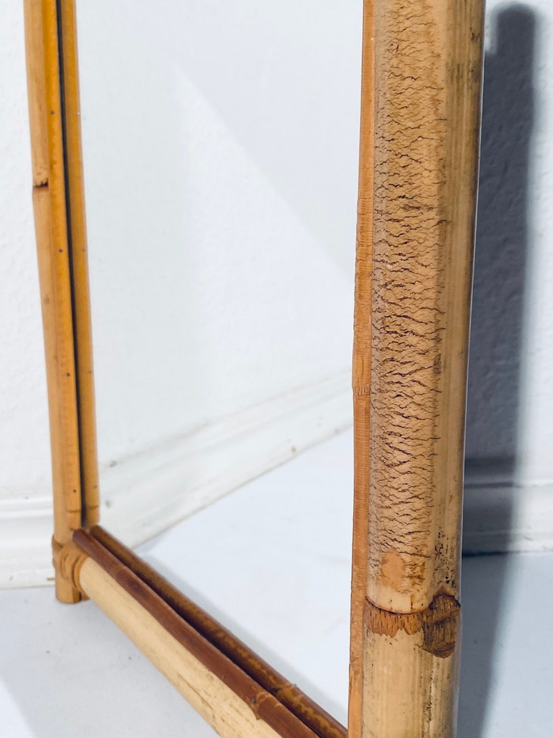 Vintage 1960s Bamboo Rectangular Mirror / Vintage Decor France / Boho Mid-Century Style image 8