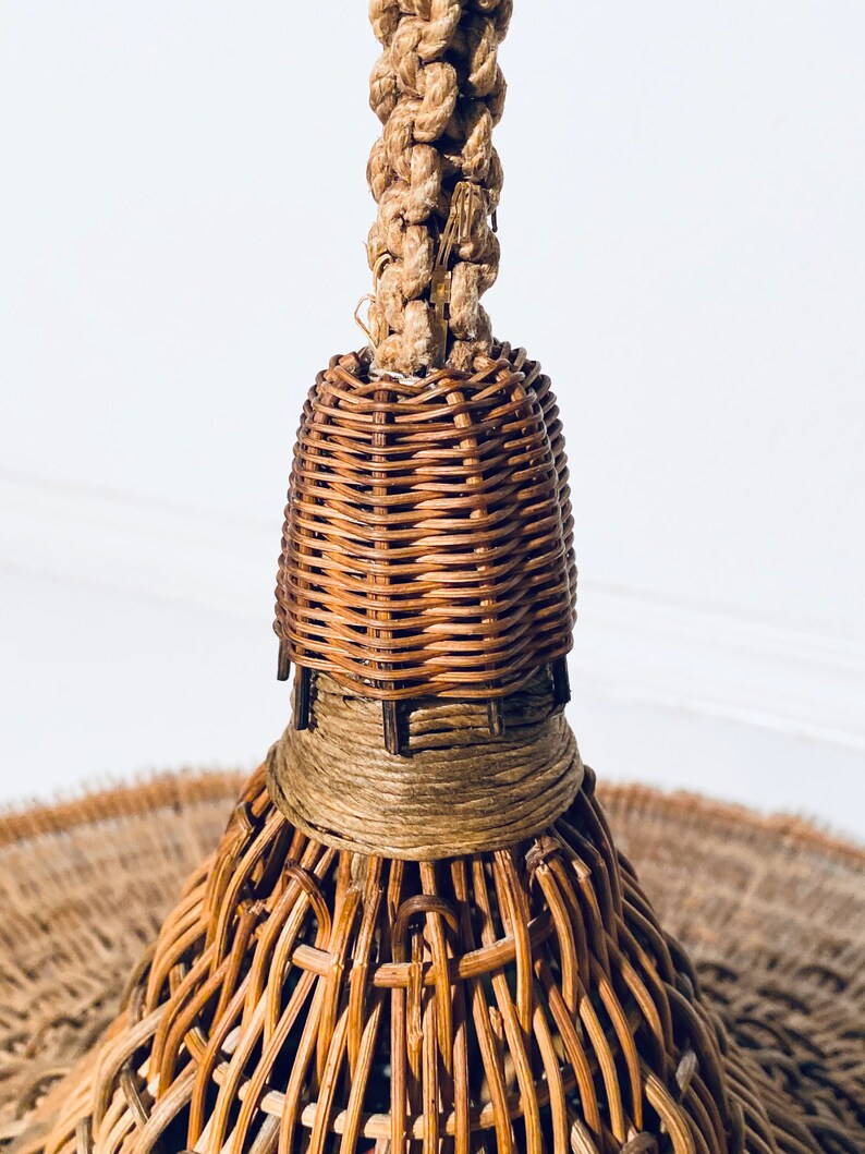 Huge Round Mid-Century Wicker Hanging Lamp / 60s 70s Vintage Decor image 7