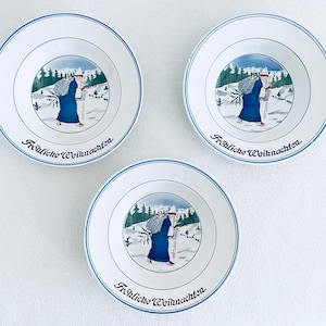 Three Antique Villeroy & Boch Porcelain Christmas Bowls / Wall Plates / 1930s Vintage Decor
