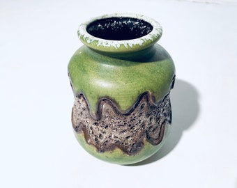 Dümler Breiden Brutalist Fat Lava Ceramic Vase Green & Brown