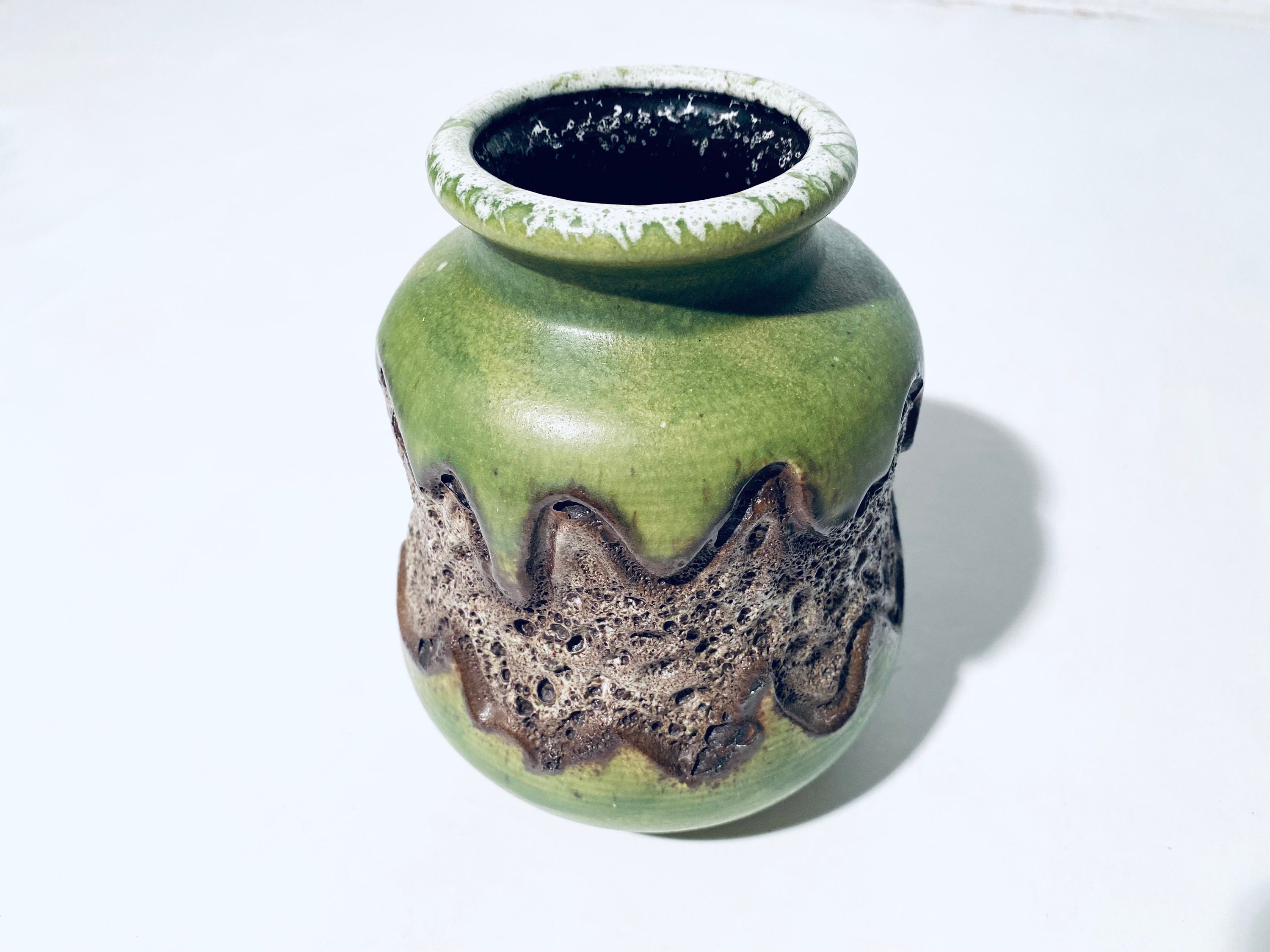 Dümler Breiden Brutalist Fat Lava Ceramic Vase Green & Brown