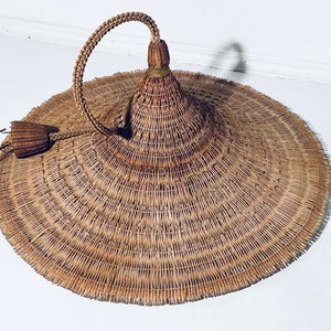 Huge Round Mid-Century Wicker Hanging Lamp / 60s 70s Vintage Decor image 2