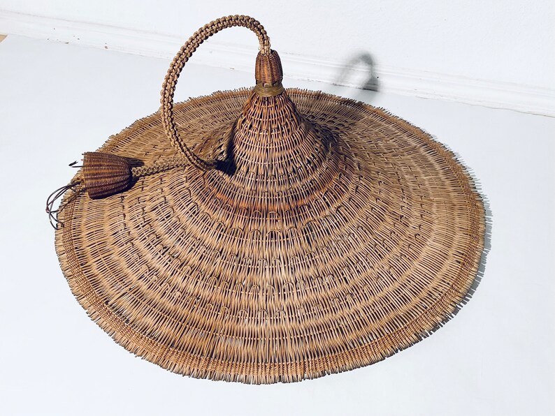 Huge Round Mid-Century Wicker Hanging Lamp / 60s 70s Vintage Decor image 2