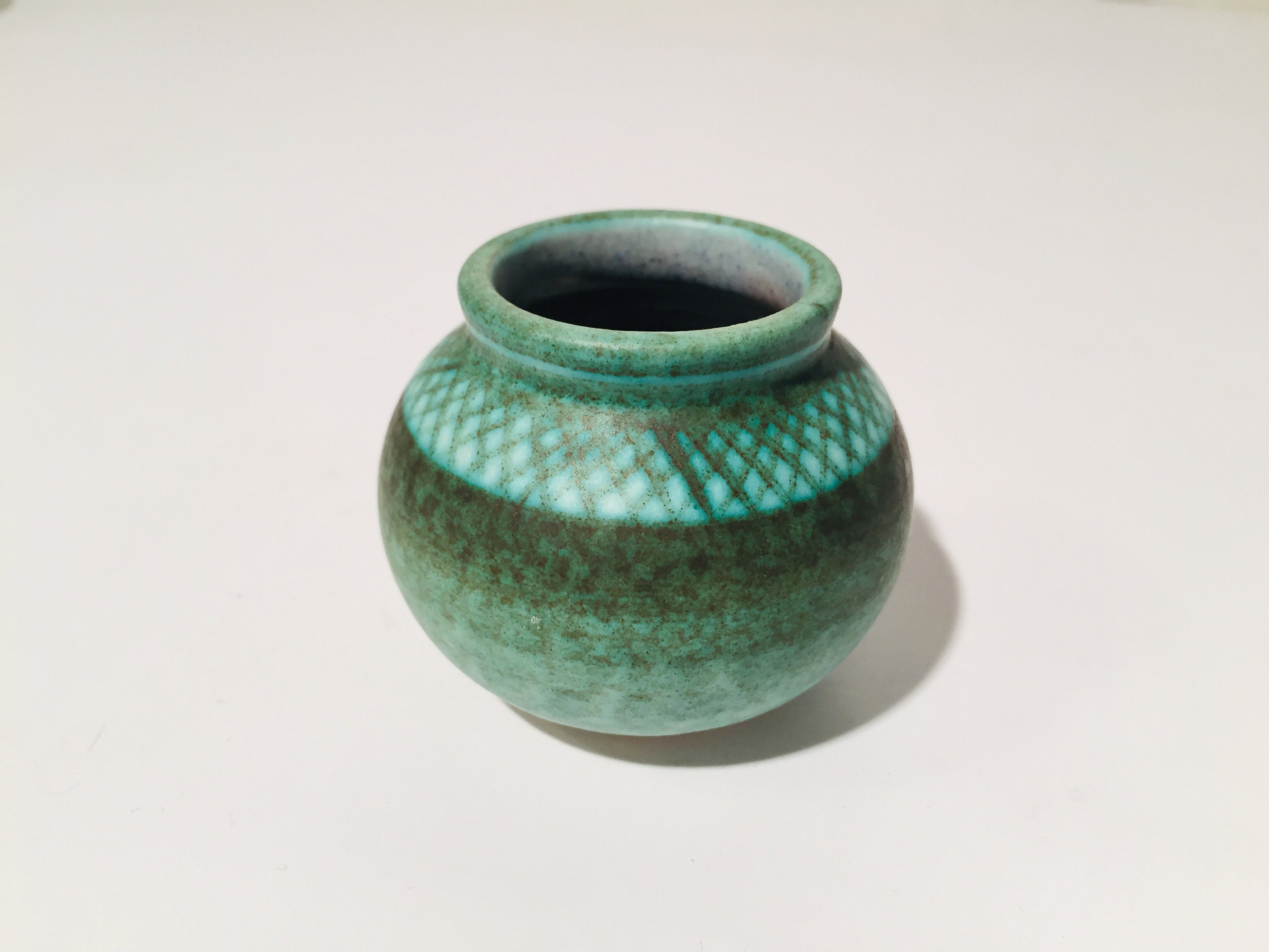 Ceramic Green Vase Small Vintage With Artist Signature Etsy