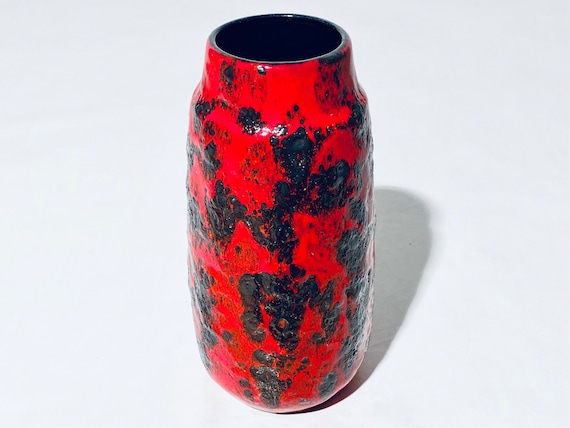 Scheurich Fat Lava Red & Black Ceramic Vase WGP / Vintage Decor