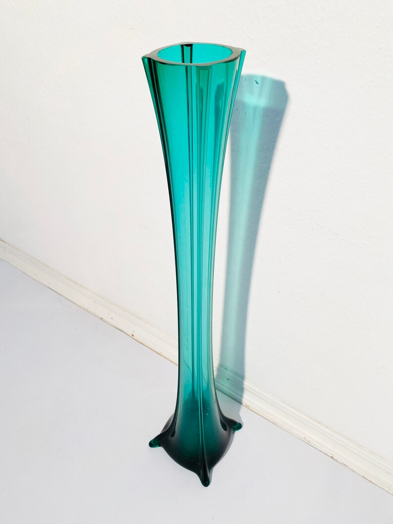 Large Petrol Green Glass Floor Vase / Vintage Decor 70s Etsy