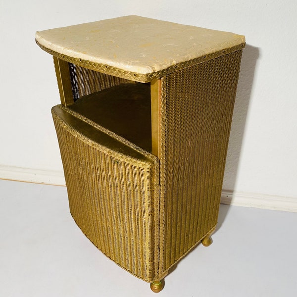 Gold Lloyd Loom Bedside Table Made in England / 1960s Vintage Decor