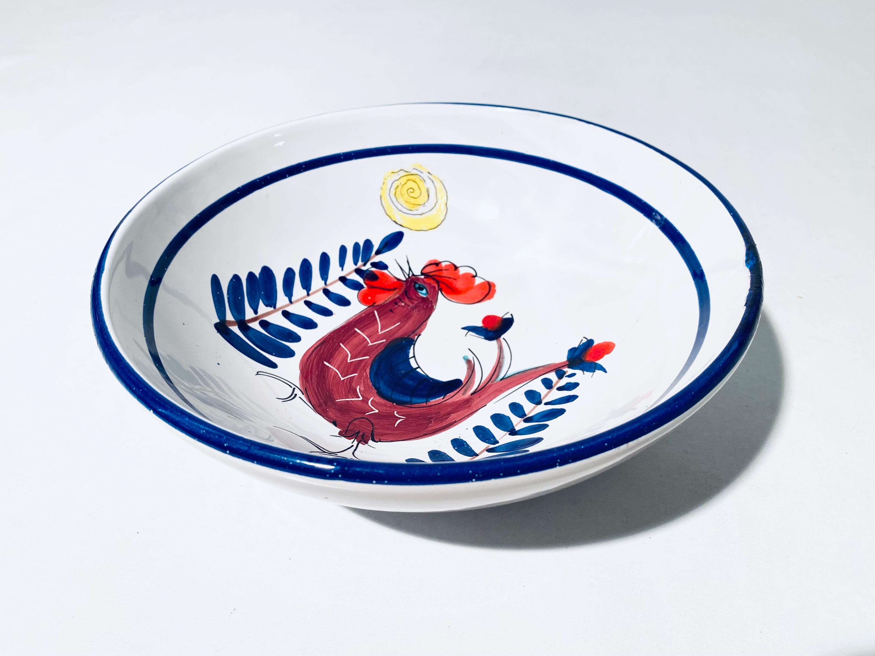 Bitossi by Aldo Londi Ceramic Plate With Chicken Rooster Motif
