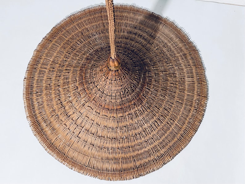 Huge Round Mid-Century Wicker Hanging Lamp / 60s 70s Vintage Decor image 3