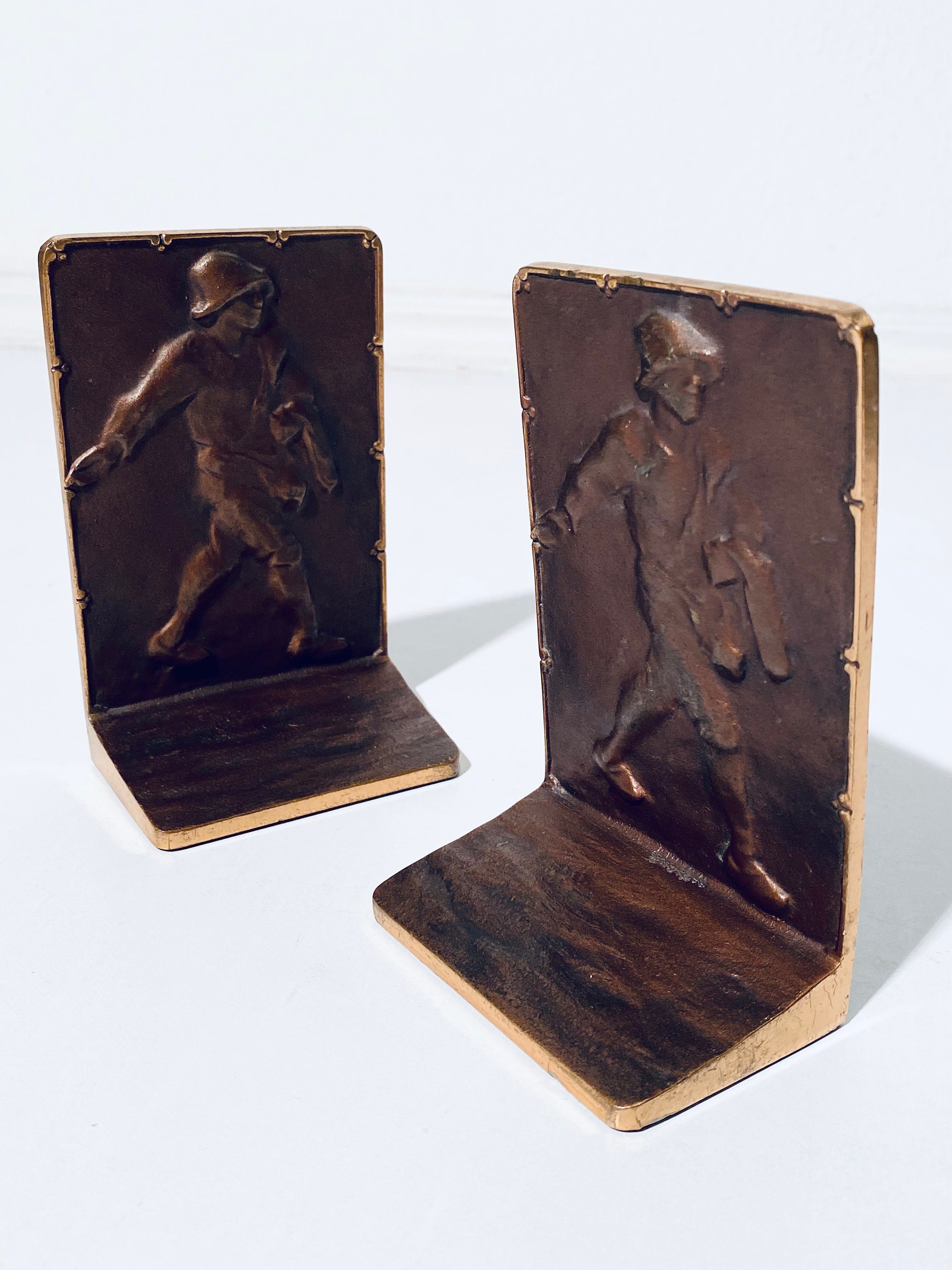 Two Bronze Bookends With the Sower Traditional Motif / Vintage Decor ...