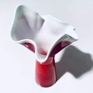 Murano Fazzoletto Red Glass Vase Flower Shape / 1970s Vintage Decor