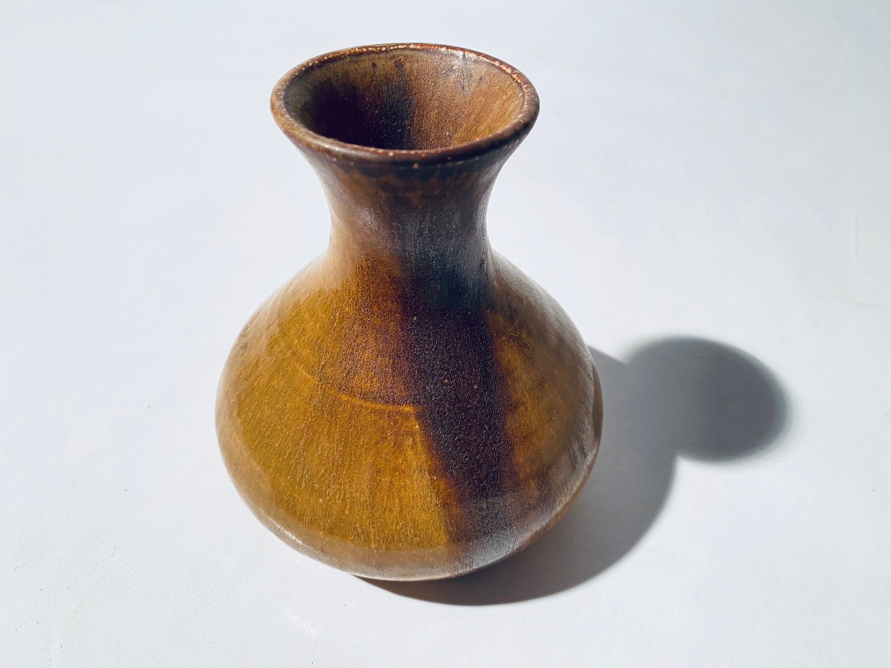 Midcentury Small Kriz Usler Brown Ceramic Gourd Vase / 1970s
