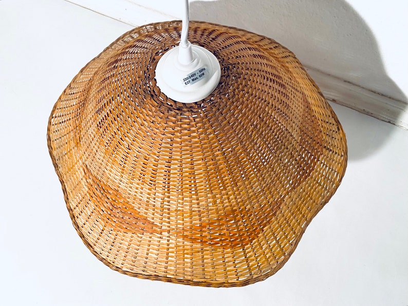 Hänglampa i rotting från mitten av århundradet / Boho vintage-inredning i 70-talsstil bild 8