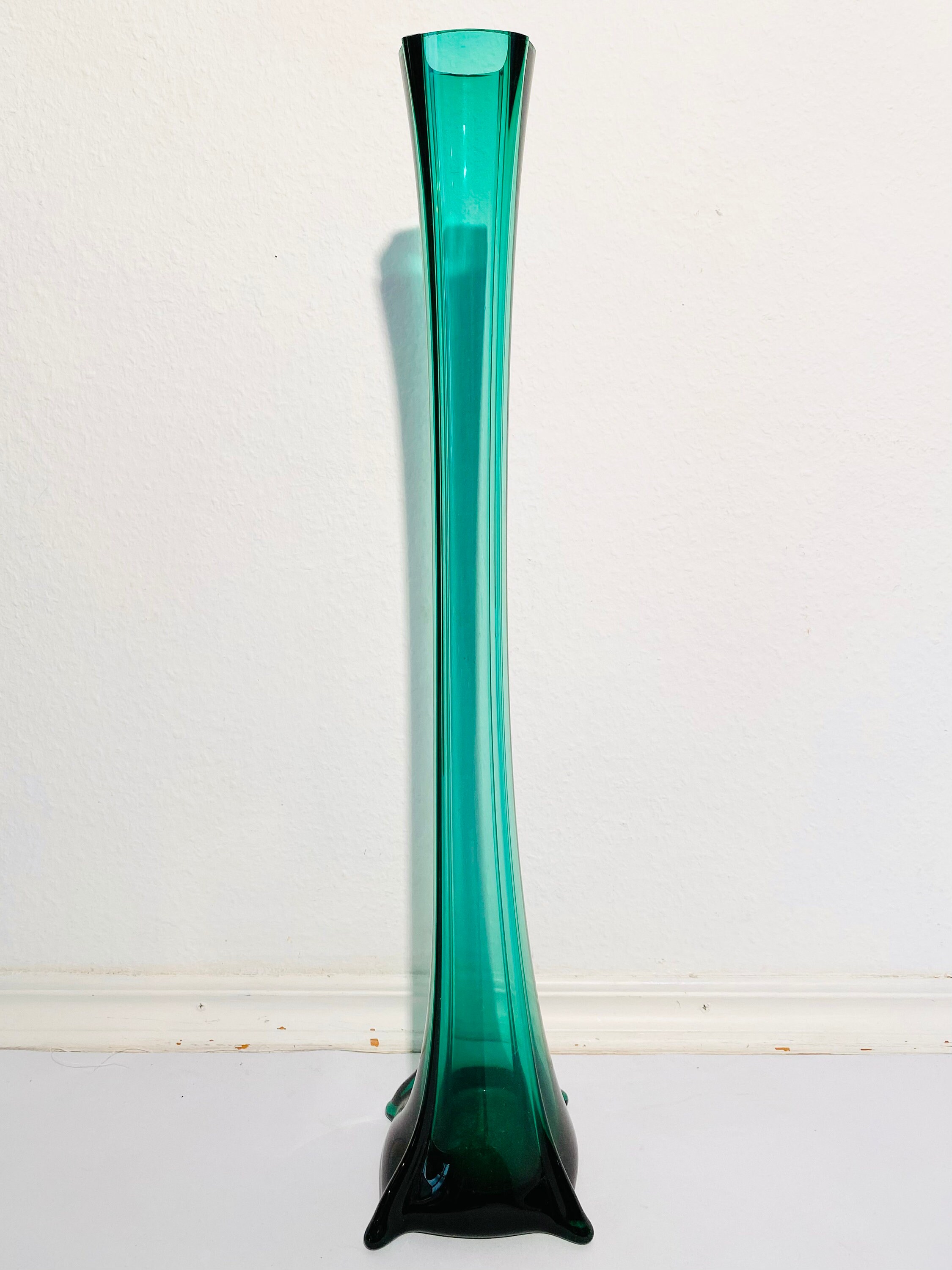 Large Petrol Green Glass Floor Vase / Vintage Decor 70s Etsy
