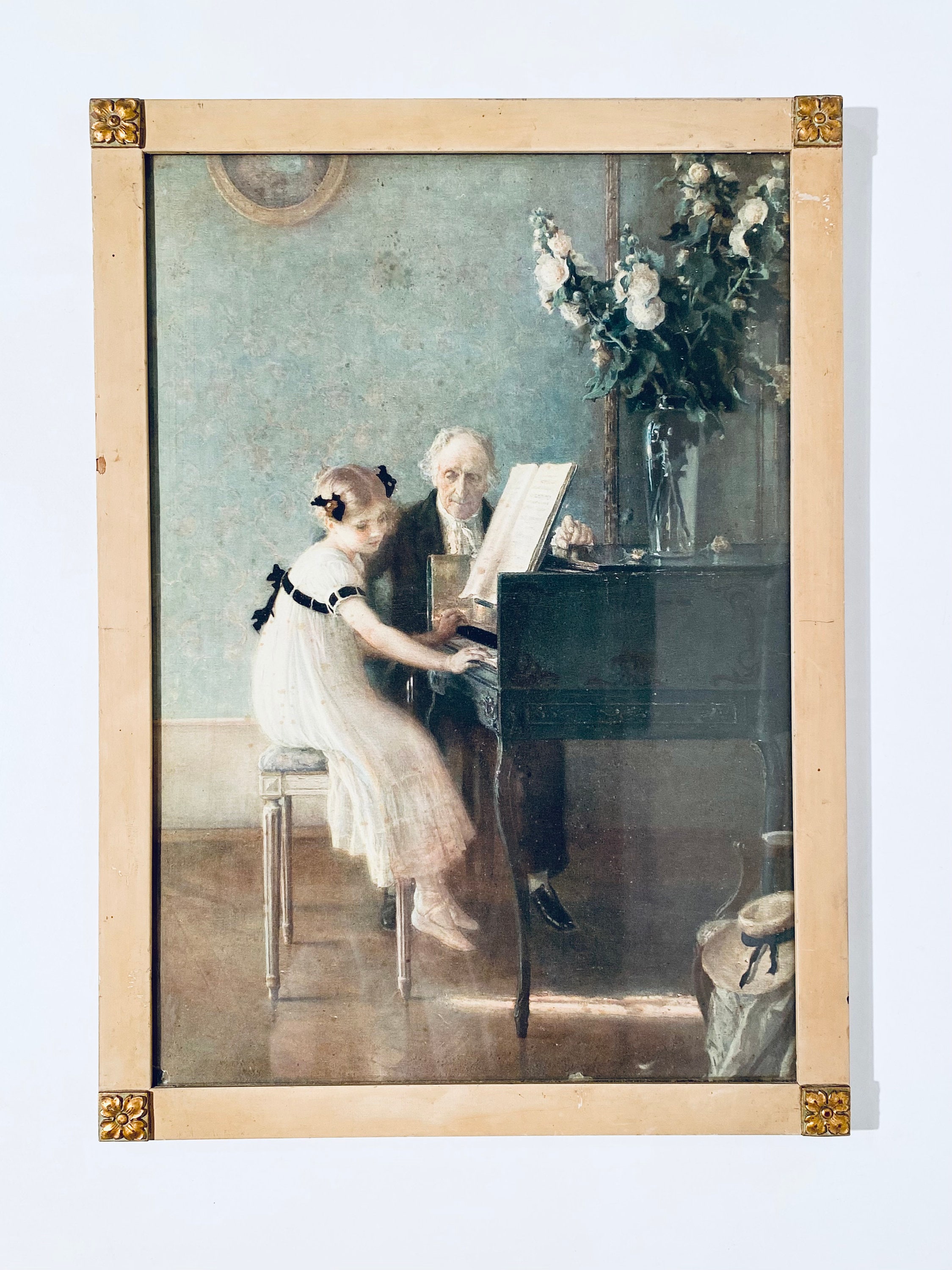 The First Piano Lesson by Jules Alexis Muenier Antique Wooden