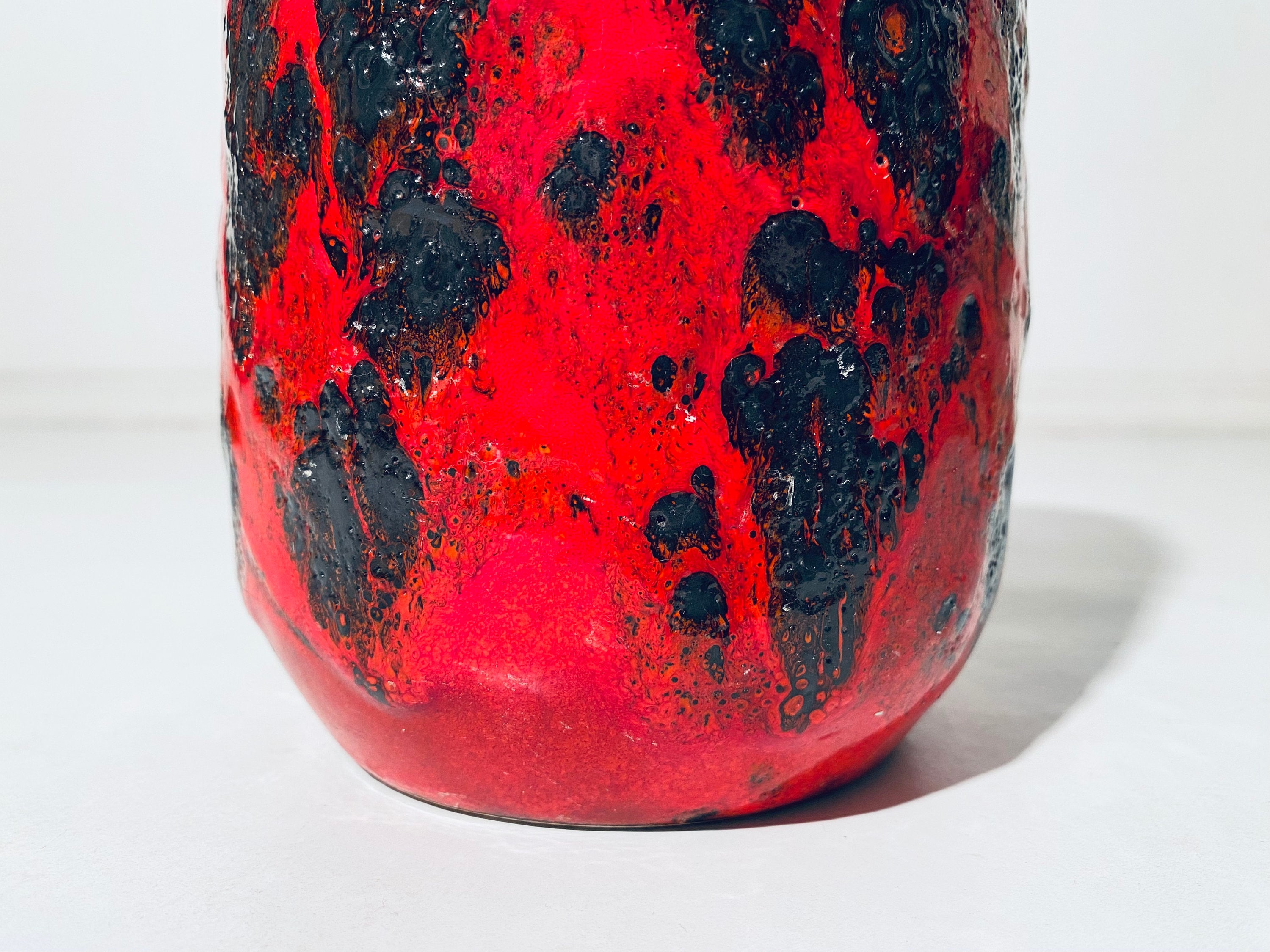 Scheurich Fat Lava Red & Black Ceramic Vase WGP / Vintage Decor