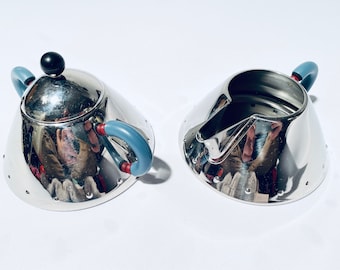 Alessi Michael Graves Chrome Set / Milk & Sugar Pot Tea Coffee / 1960s Vintage Decor