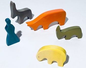 Antonio Vitali Wooden Toy Animal Set Ornamentation / Vintage Decor