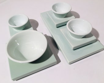 Unique Handmade Ceramic Bowl Set I +I Italie Vert clair / vintage Décor des années 1960
