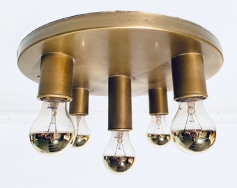Mid-Century Gold Round Ceiling or Wall Lamp / Vintage 1960s 1970s Lighting