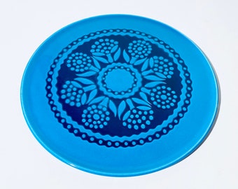 Large Antique Blue Round Ceramic Cake Platter / Vintage Decor 1940s