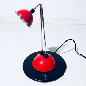 Industrial Red 1980s Table Lamp / Vintage Desk Decor