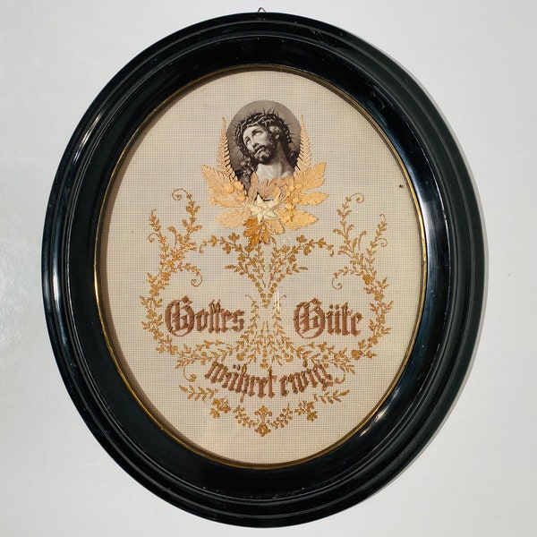 Antique Religious Picture Frame "God's Goodness Endures Forever" / Vintage Wall Decor 1900s