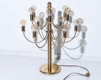 Large Italian Gold Chandelier Table Lamp / Gaetano Sciolari / 1970s Hollywood Regency Interior