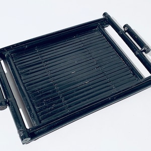 Vassoio da portata rettangolare in bambù nero / Arredamento vintage asiatico degli anni '60